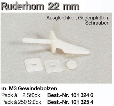 Ruderhorn 22 mm/M3 Gewindebolzen 250 Stück mit Ausgleichkeil, Gegenplatten, Schrauben | # 1013254