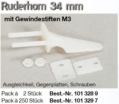 Ruderhorn 34 mm mit Gewindestiften M3 / Ausgleichkeil | Gegenplatten | Schrauben 250 Stück | # 1013297