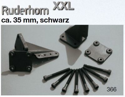 Ruderhorn XXL 35 mm für Großmodelle komplett mit Gegenplatte | 4 Schrauben mit Anschlußlöchern in schwarz 2 Stück | # 1025503