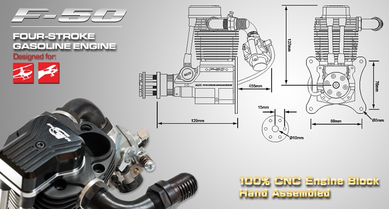 Gaui F-50R Viertaker Benzinmotor Heckvergaser inclusive CM6-Kerze | # 2865.000