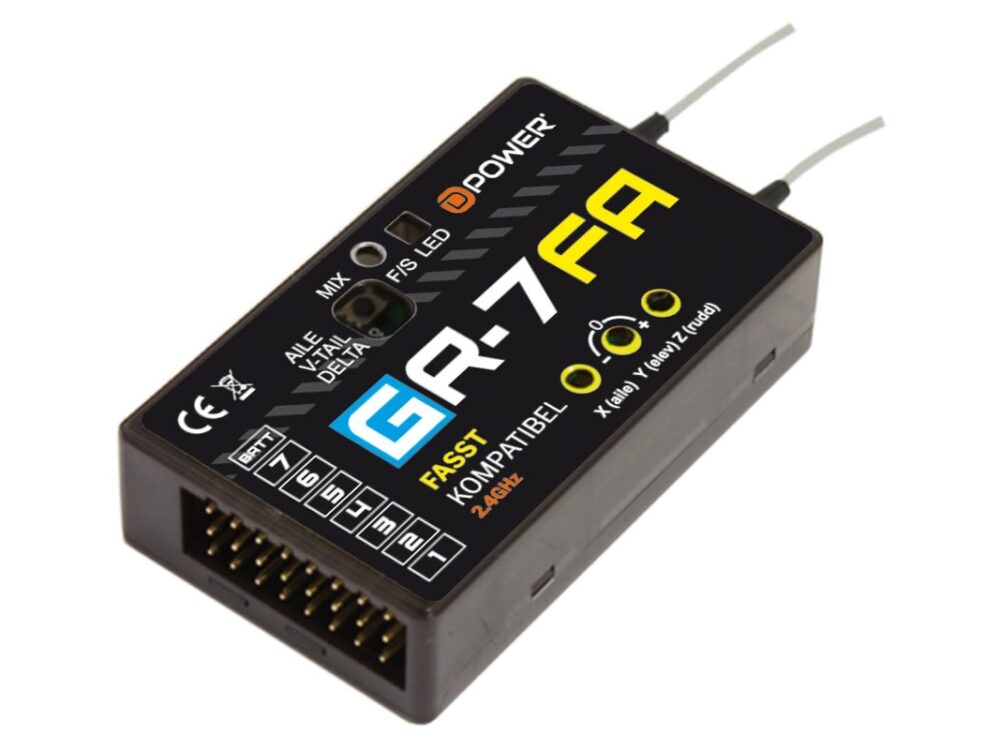 D-Power GR-7FA 2.4GHz Empfänger mit 3X Gyro FASST kompatibel | # GR7FA