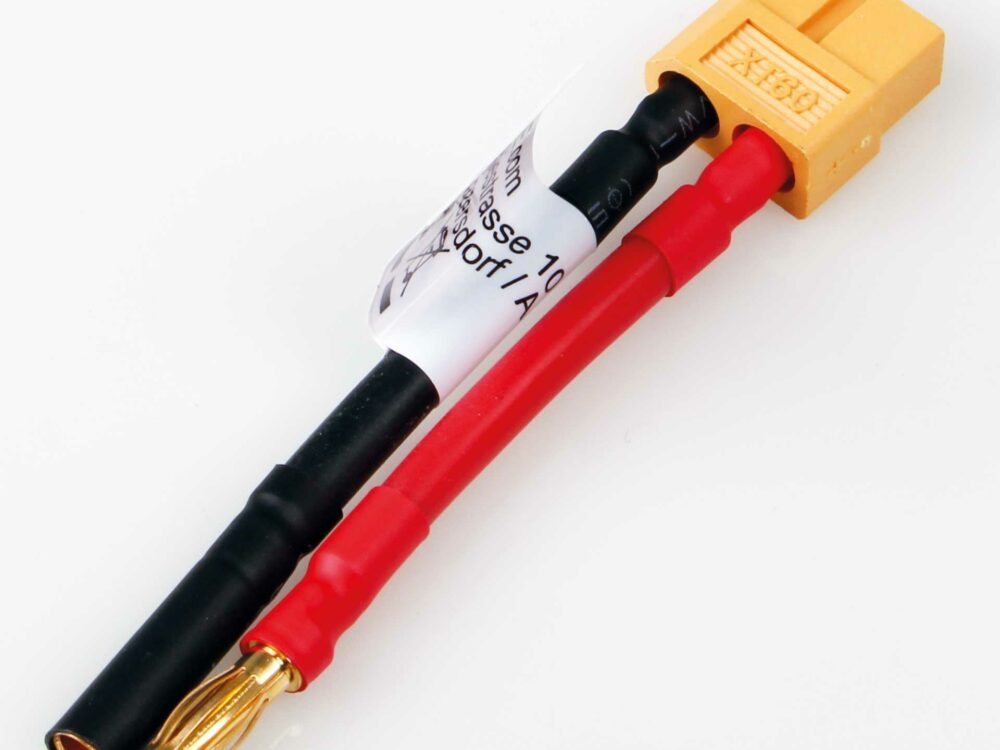 Robbe Modellsport Adapterkabel XT-60 Buchse auf 4mm Goldkontakt Stecksystem (Buchse = schwarz) 30mm Kabellänge 12AWG 1Stk. | # 46291