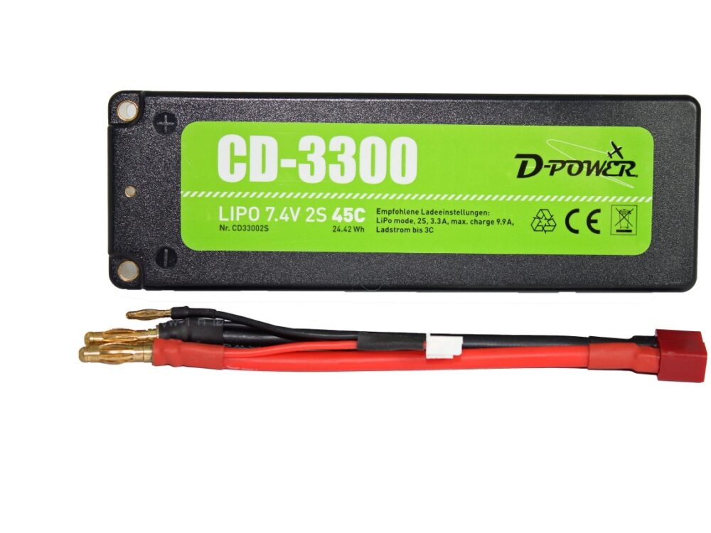D-Power CD-3300/2S Lipo 7.4V 2S 45C mit T-Stecker | # CD33002S