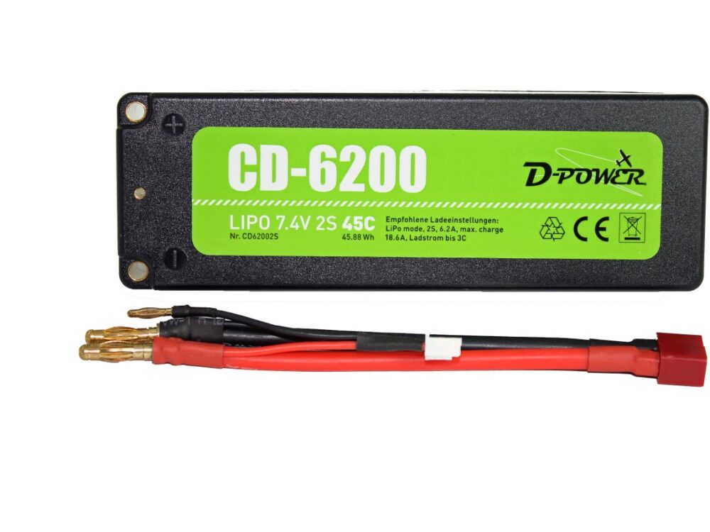 D-Power CD-6200/2S Lipo 7.4V 2S 45C mit T-Stecker | # CD62002S